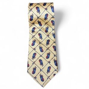 Bert Pulitzer Golf Silk Tie Yellow Golf Bag Print Classic Vintage Style